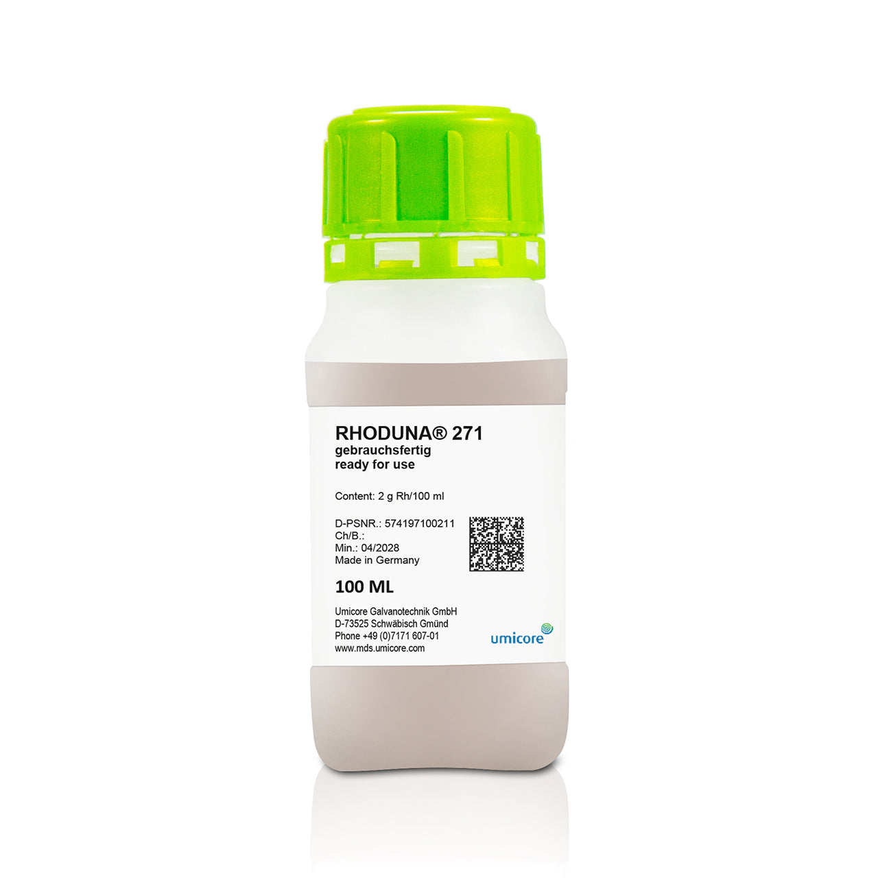 Umicore® RHODUNA® 271 White Rhodium Pen Plating Solution – 2 Gram Rh, 100ML