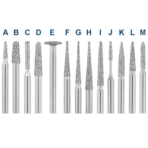 High-Speed Diamond Burs, 1/16" Shank - A, Coarse  (Pkg. of 6)