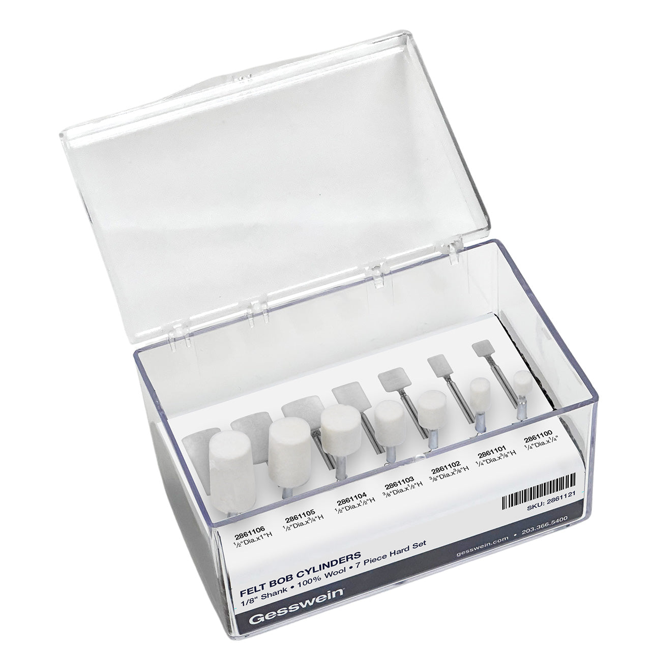 Felt Bob Set - Cylinders, 1/8" Shank (7 pc)