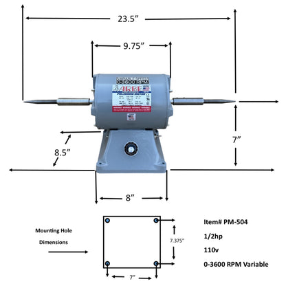 Arbe 1/2 HP Small Frame Variable Speed Double Spindle Motor 110V